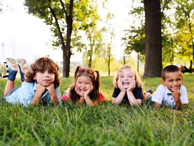 Group of children resting at summer camp